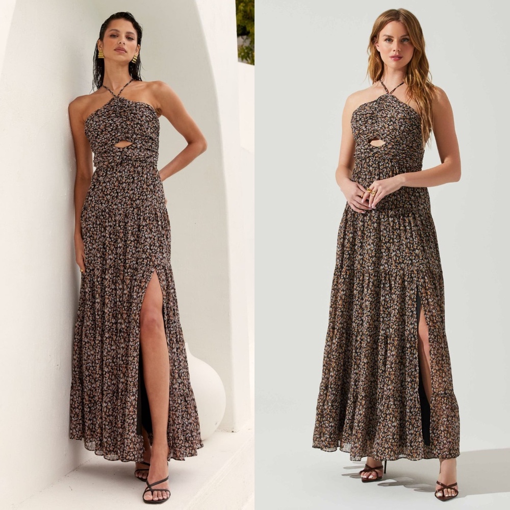 Astr Floral Maxi Dress - Black and Brown